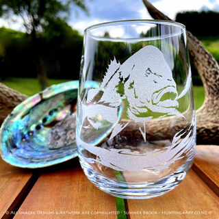 NZ Fishing Sandcarved Glass Art from Hunting4Art NZ